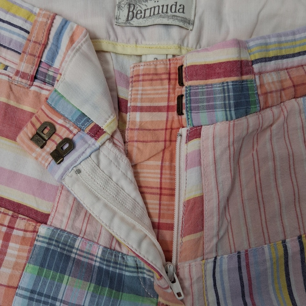 J.Crew Vintage Madras Plaid Patchwork Bermuda Shorts Wmns Pastel Sz 2 EUC Preppy - Picture 10 of 16